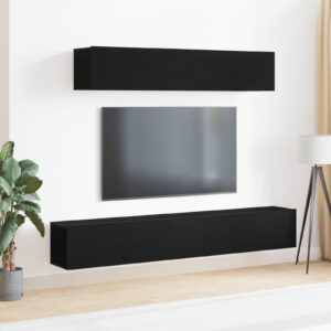 Set Cabinet TV 4 Piese Negru Lemn Ingineresc