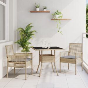 Set Mobilier Dining  Set 3 Bej Ratan și Poliester Durabil