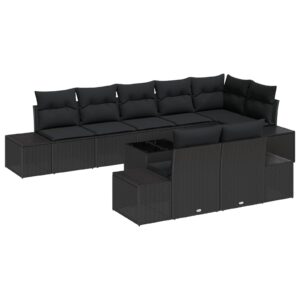 Set de Canapea de Grădină  Set de 9 Negru