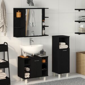 Set Mobilier Baie  Set de 3 Stejar Negru Lemn îmbinat