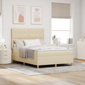 Pat box spring  cu saltea Crem 140x200 cm țesătură