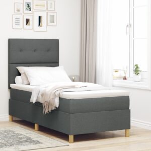 Pat Box Spring cu Saltea Gri Închis 90x200 cm Textil
