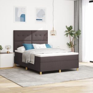 Pat Box Spring cu Saltea Maro Închis 140x200 cm Țesătură