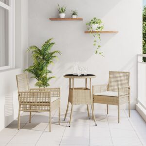 Set de Mobilier de Dining  Set de 3 Bej Ratan, Metal Durabil