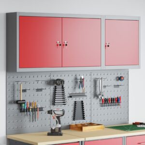 Set de Cabinet pentru Unelte și Placă de Îmbinare  din Metal Roșu, 5 Piese, Montat pe Perete