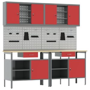 Set de banc de lucru de 8 piese  din oțel roșu