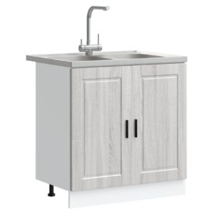 Dulap de bază pentru chiuvetă ""Porto"" cu chiuvetă Gri Sonoma 80x46x84,5 cm Lemn prelucrat