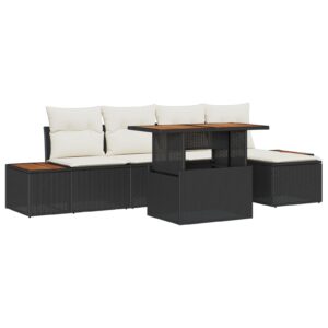 Set de Sofa pentru Grădină  Set de 6 Negru și Crem Poliratan și Oțel