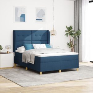 Pat cu saltea  - Albastru, 160x200 cm, Material textil