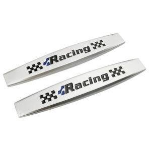 Set 2 x Embleme auto metalice, autoadezive, model "RACING", finisaj Crom, dimensiune, 10 x 1,5 cm