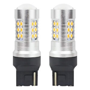 Set becuri auto cu LED CANBUS, 3030, 24SMD, compatibil T20, 7440, WY21W, Portocaliu, 12V / 24V, destinat competitiilor auto sau off-road