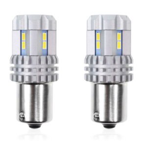 Set becuri auto cu LED CANBUS compatibil P21 R5W/R10W 22 SMD Alb 12V/24V, destinat competitiilor auto sau off-road