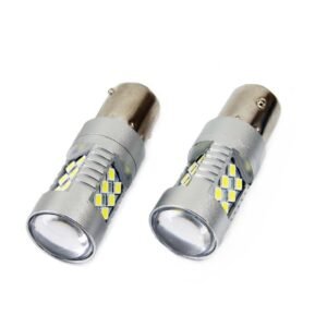 Set becuri auto cu LED CANBUS compatibil P21W BA15S 24 SMD 6.2W Alb 12/24V, destinat competitiilor auto sau off-road