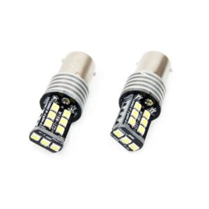 Set becuri auto cu LED CANBUS compatibil P21W BA15S 15 SMD 7.5W Alb 12/24V, destinat competitiilor auto sau off-road