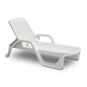 Sezlong de Plaja sau Gradina, reglabil, dimensiune 190 x 46 x 71 cm, material plastic, culoare Alb