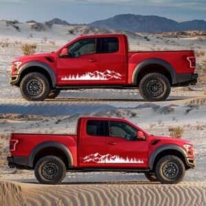 Set 2 stickere autoadezive pentru vehicule Off Road, model "Forest & Mountains", dimensiune 100 x 20 cm, culoare Alba