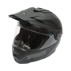 Casca motocross integrala, negru mat cu viziera transparenta si ochelari de soare marimea XL, model LION