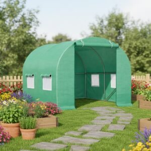 Solar de gradina, dimensiune 200x200x200cm, folie verde PE cu plasa 140g/mp UV, 1 usa, 4 ferestre, teava otel galvanizat de 19mm