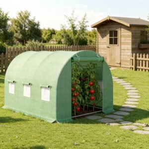 Solar de gradina, dimensiune 300x200x200cm, folie verde PE cu plasa 140g/mp UV, 1 usa, 6 ferestre, teava otel galvanizat de 19mm